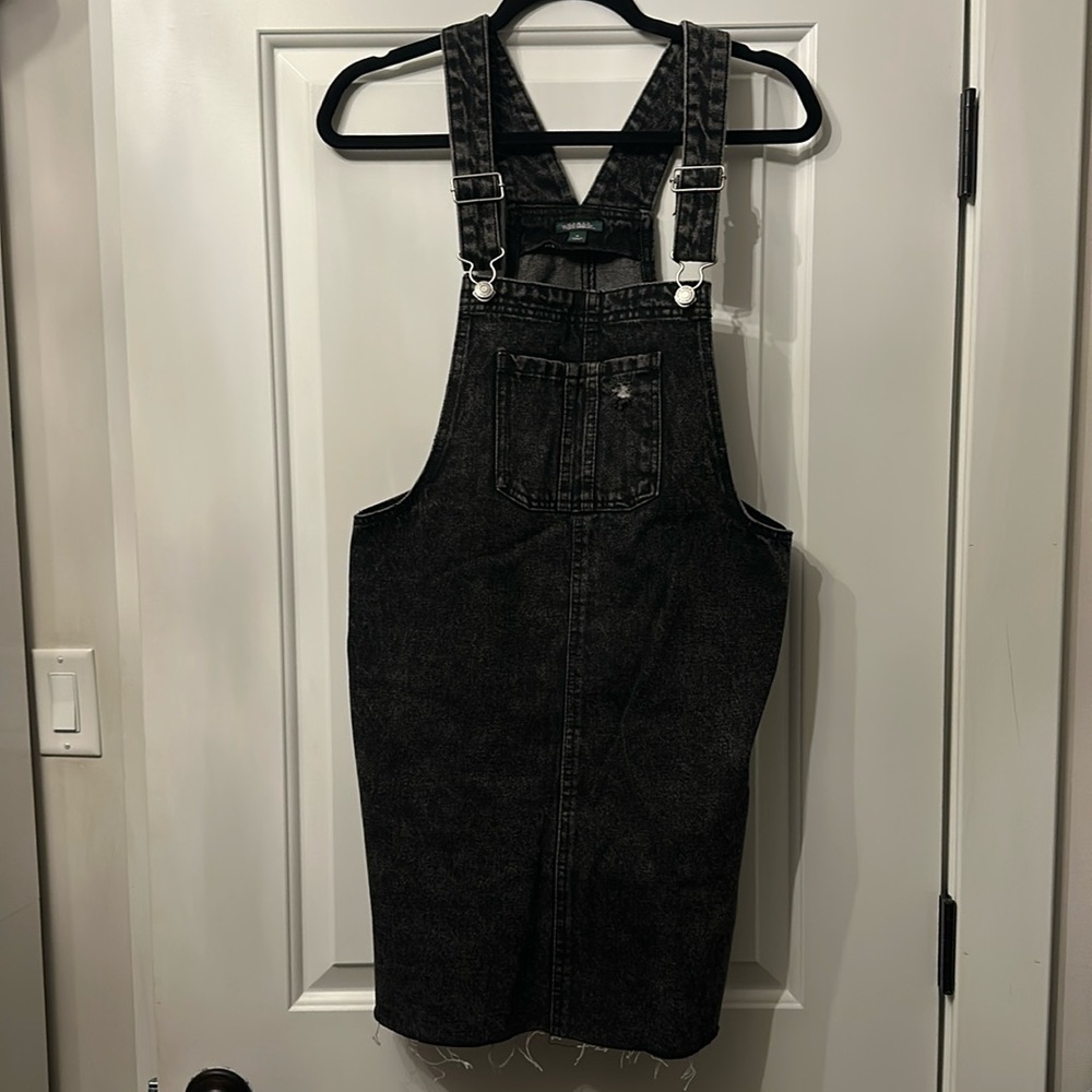 Black denim overall skirt